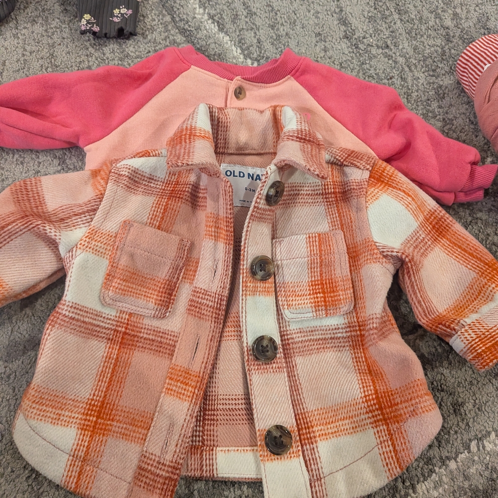 Old Navy Kids Plaid Jacket - Orange and Pink